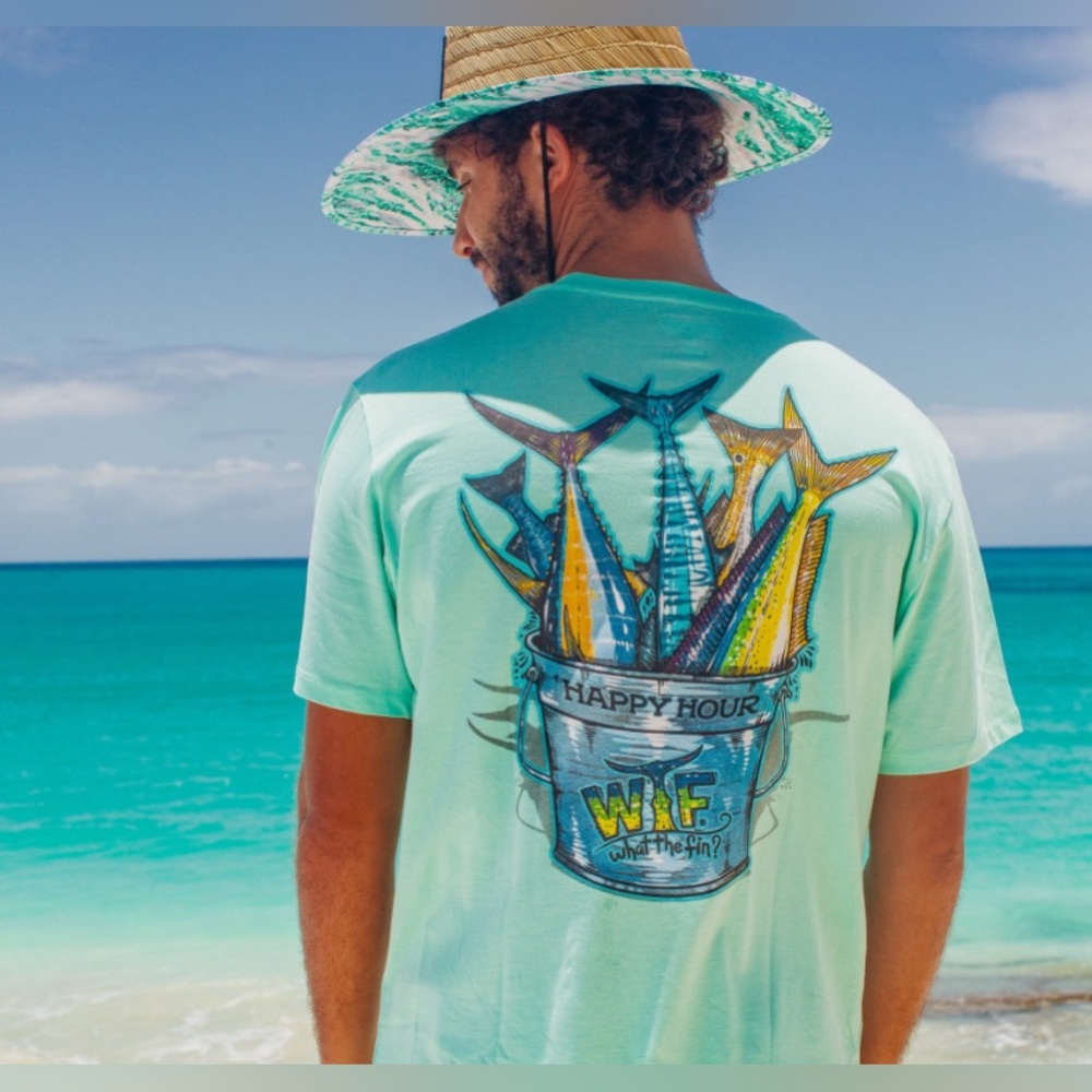 What The Fin-happy hour fish graphic 100% cotton unisex mint green t shirt